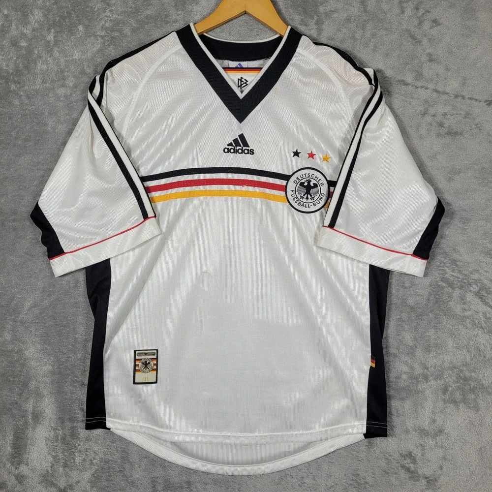 Vintage Adidas Soccer Jersey Men M White Germany DFB National Team Striped 1998